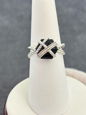 David Yurman Cable Wrap Ring with Black Onyx & Diamonds 7